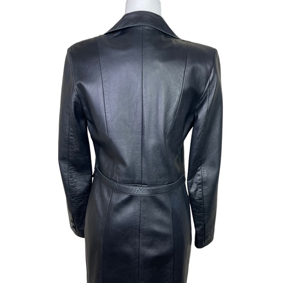 Poleci Lamb Leather Long Fitted Fully Lined Trench Coat Black Size S - Picture 6 of 13